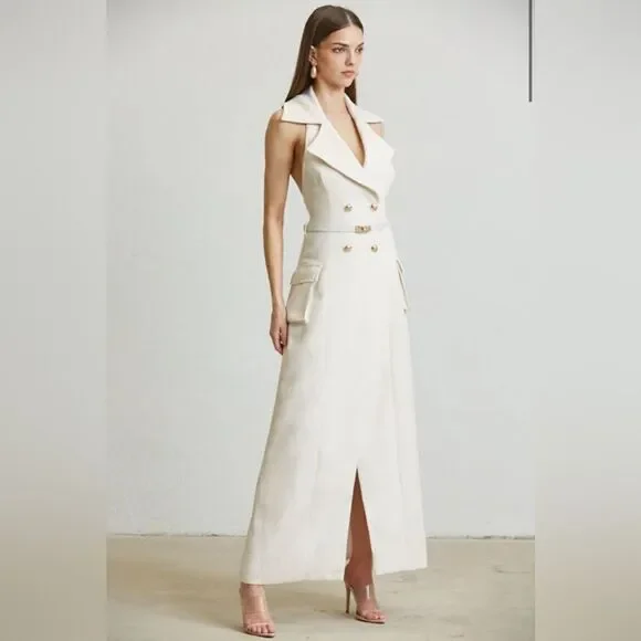 030. BLANCA BACKLESS BLAZER DRESS- Cream - Picture 2 of 4